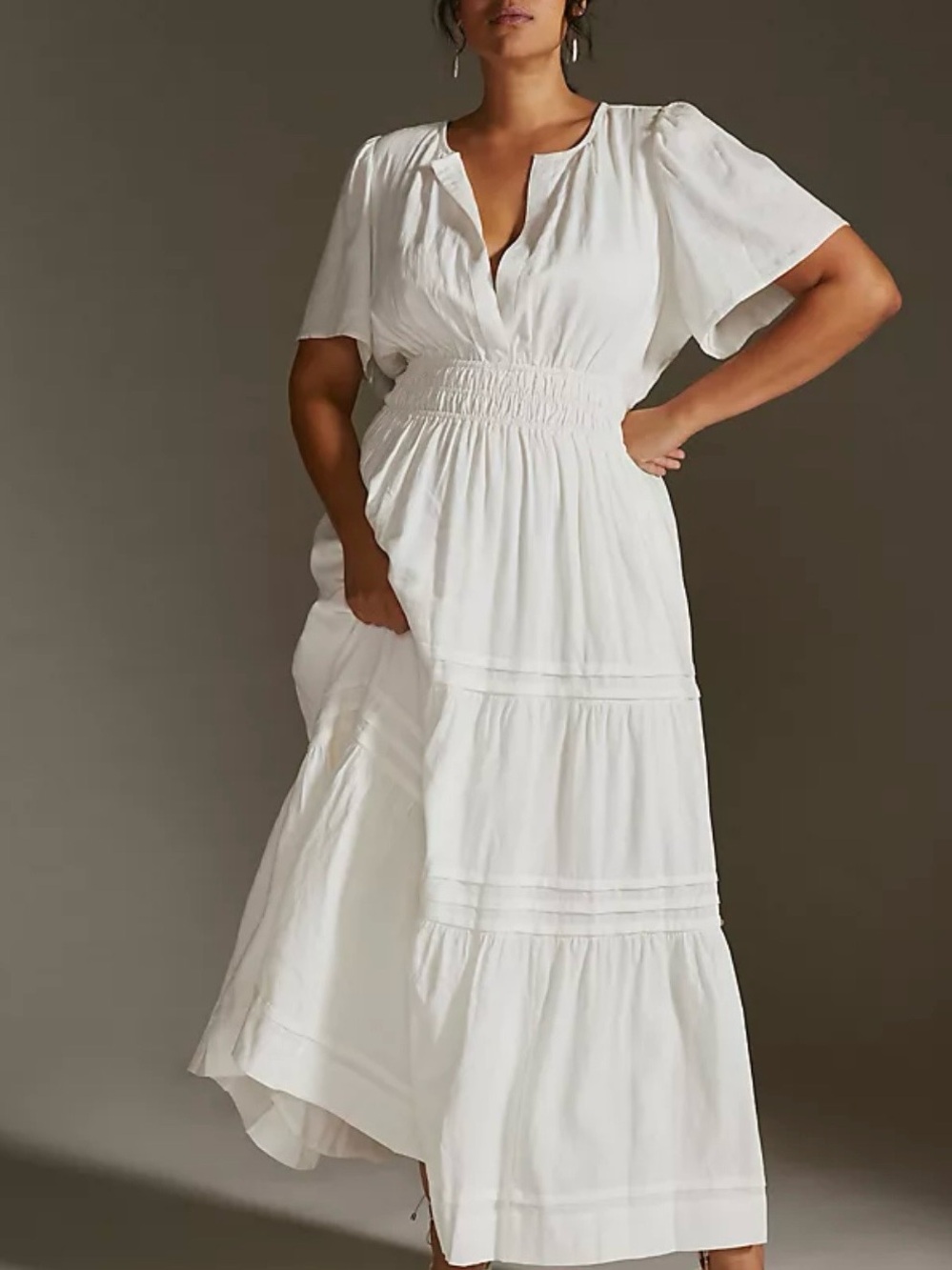 Anthropologie The Somerset White Linen Blend Maxi Dress Size L
